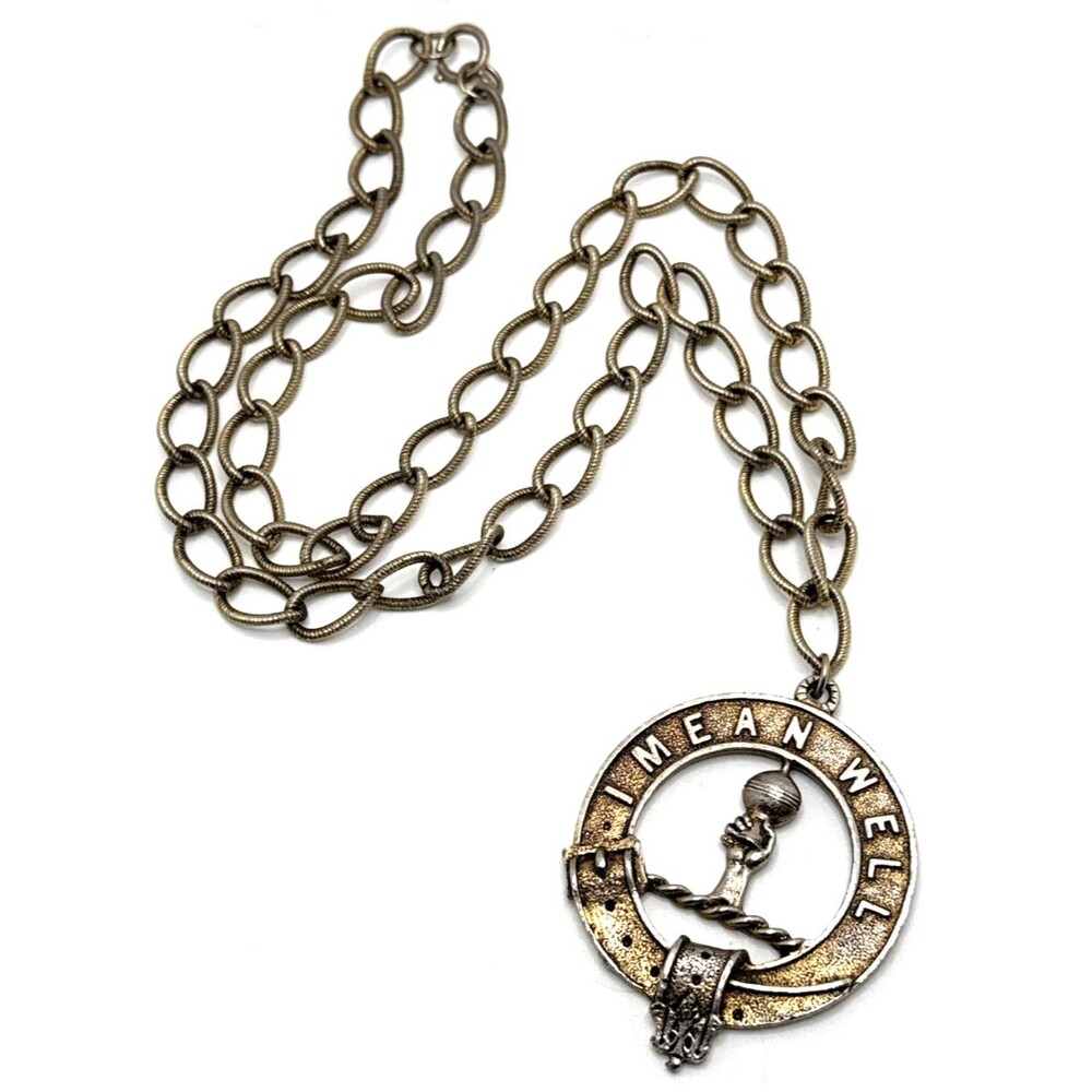 Vintage Scottish Clan Pendant Necklace I MEAN WELL w/ Chalice 28"